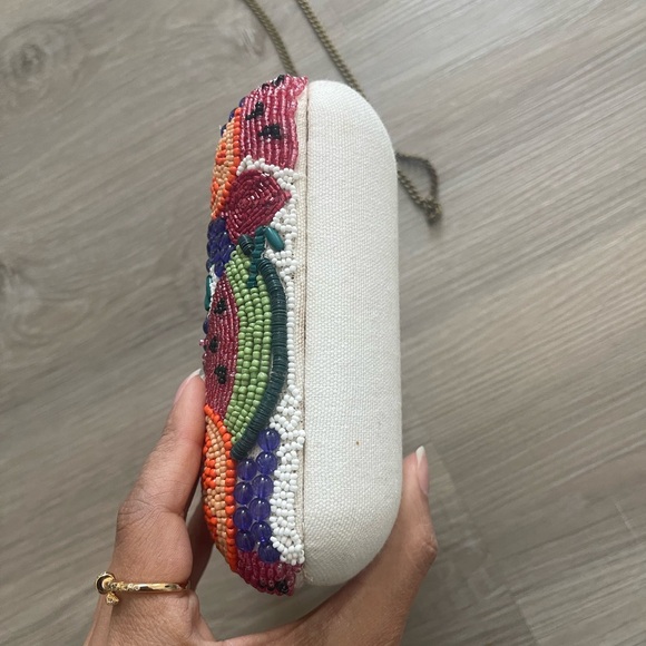 Hand crafted  Beaded Fruit Slice Summer Square Handbag Purse  Chain Strap - Picture 4 of 7